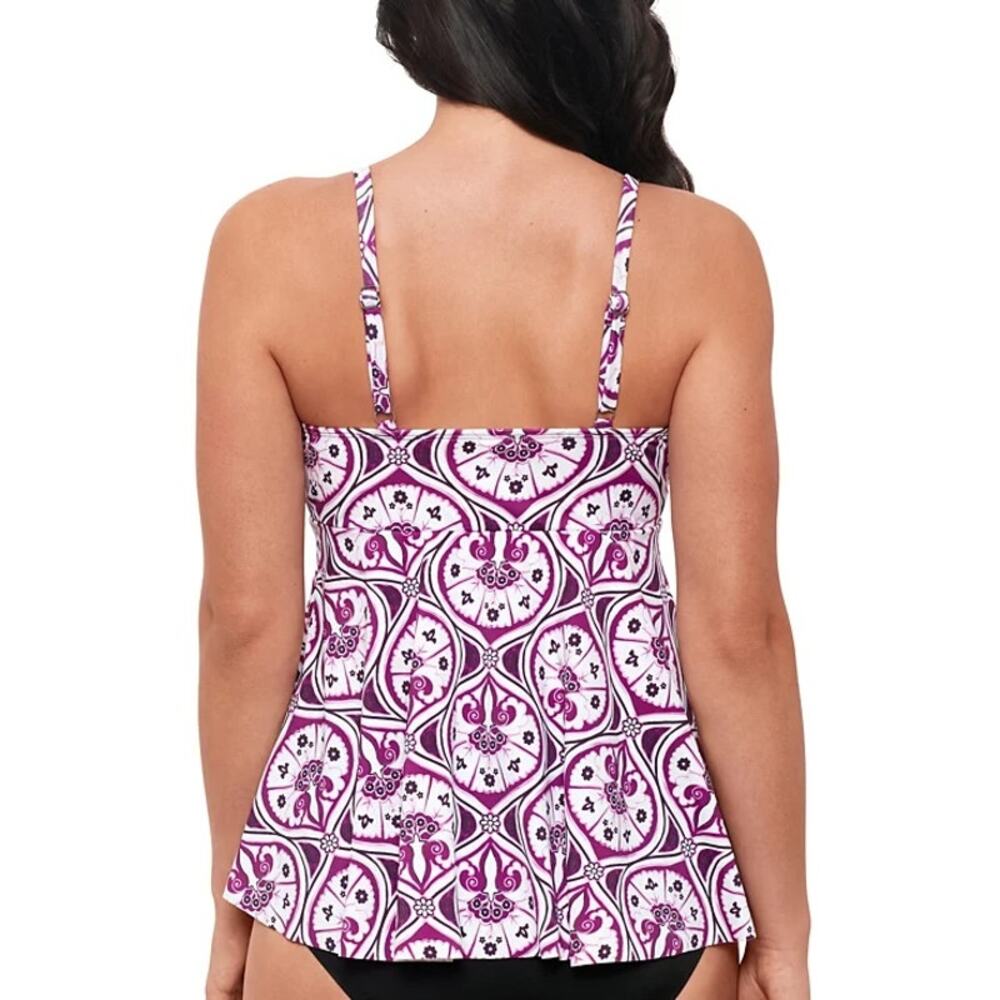 Swim Solutions Women's Tiletale V-Neck Tankini Top In Magenta Multi - Picture 2 of 5